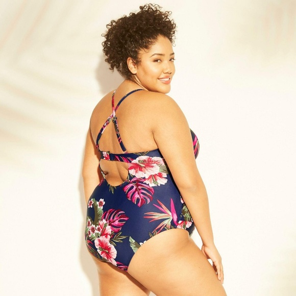 NWT Kona Sol Keyhole Strap Swimsuit 14W Navy - Picture 2 of 2